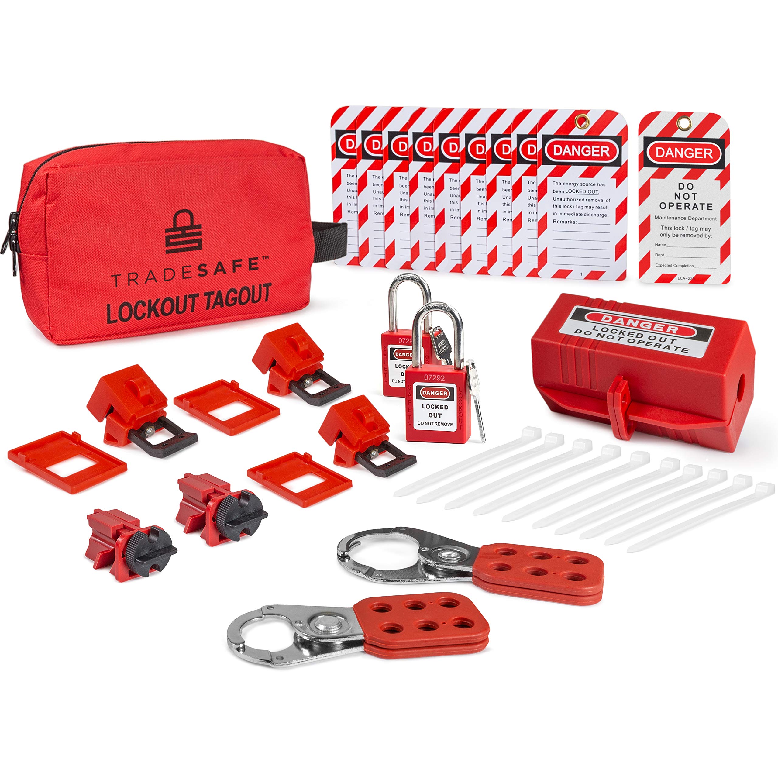 Electrical Lockout TAGOUT KIT w/Hasps, Clamp On Breaker Lockouts