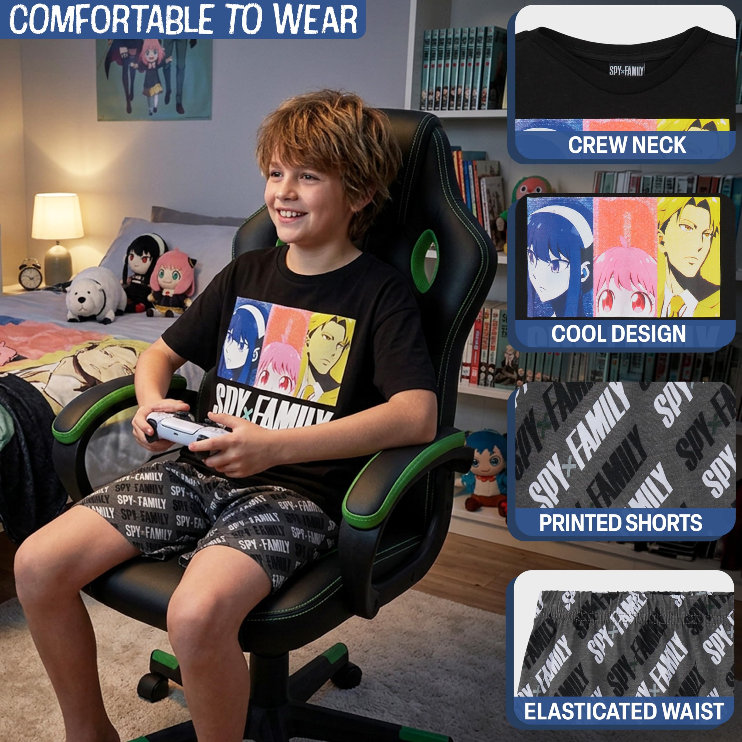 Get Trend Jujutsu Kaisen | Hunter x Hunter | Spy x Family Pijama Niño Verano, 7-16 Años, 100% Algodón, Conjunto de Camiseta Manga Corta y Pantalones Cortos