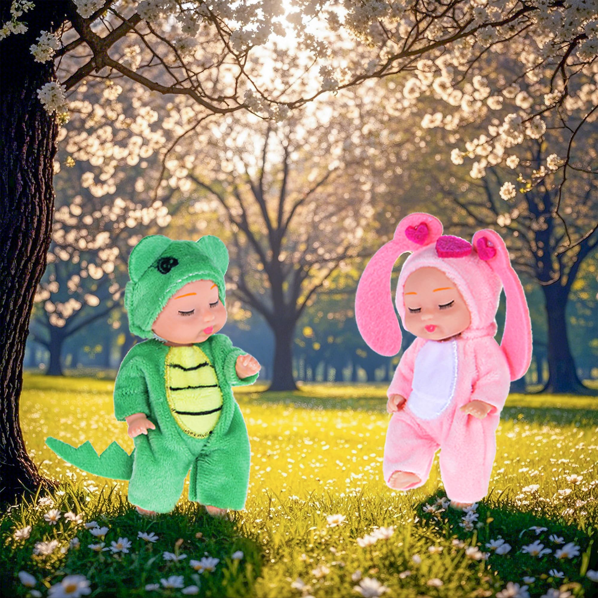 Paquete de 8 mini muñecas de bebé, muñecas realistas con temática de animales de 4 pulgadas para niñas 7