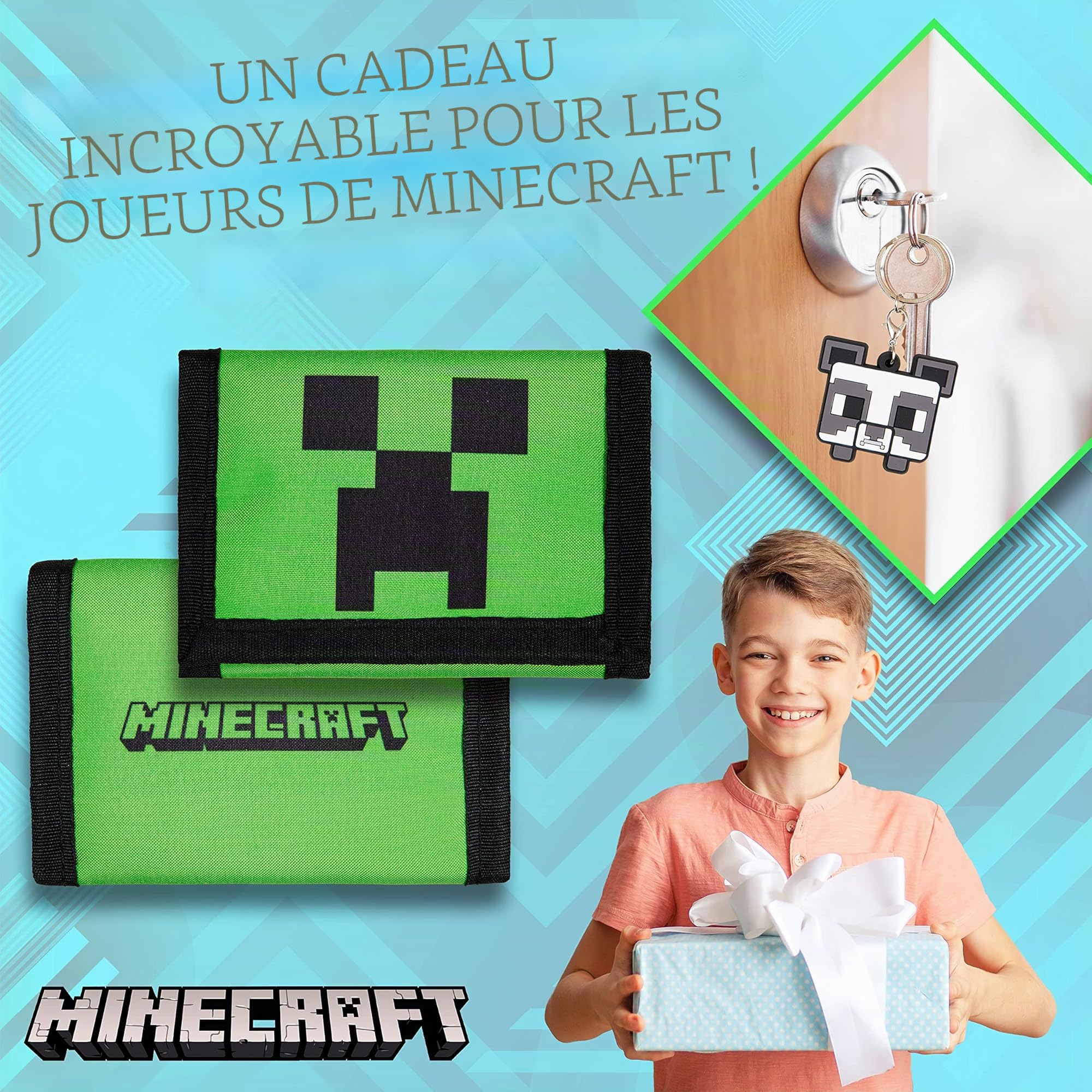 Minecraft Porte Monnaie Enfant Garçon Lot Porte Clé et Portefeuille Scratch Enfant Ado Cadeau pour Gamer Garcon Fille Goodies Creeper Steve TNT