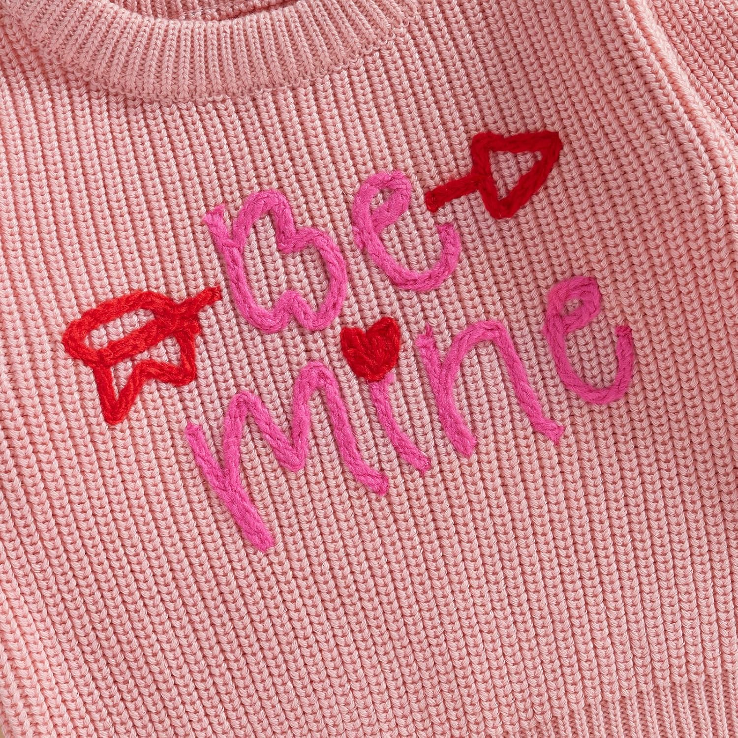 Lesimsam Toddler Baby Boy Girl Valentines Outfit Heart/Letter Embroidery Long Sleeve Knit Sweater Pullover Sweatshirt Top - Image 6