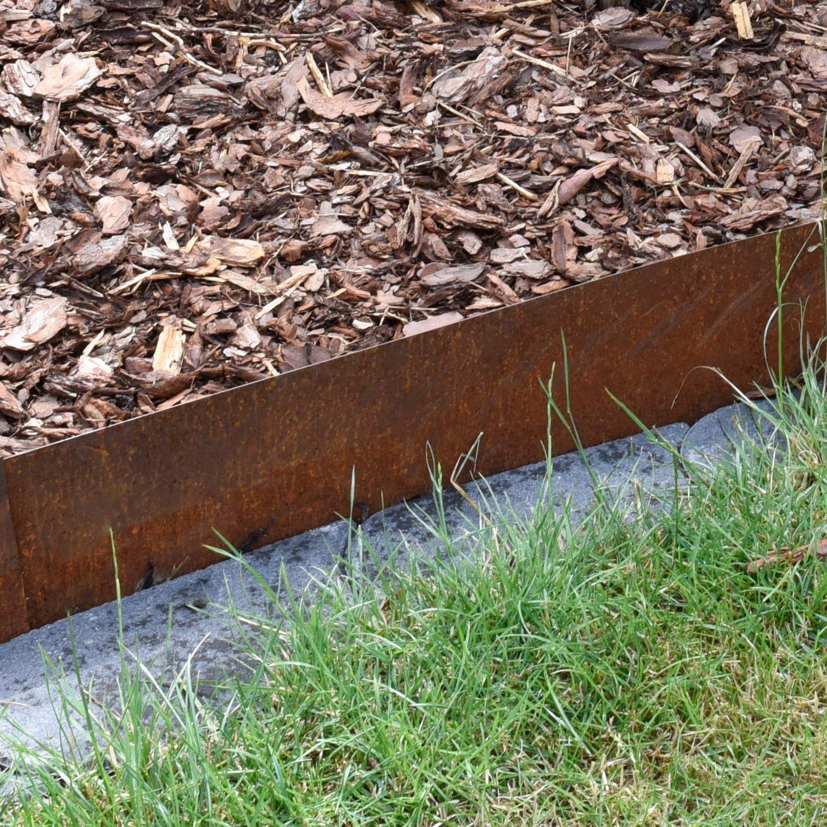 Estexo, 4 bordure per prato in acciaio Corten, 100 cm, con 3 connettori e viti per il fissaggio