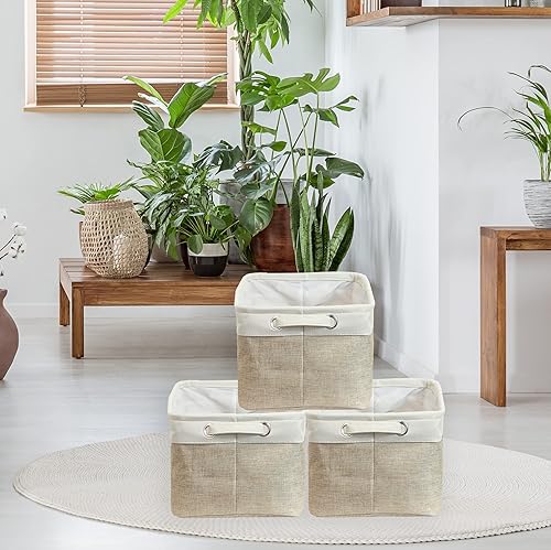 Miniatura 153 de Simple Houseware Contenedor grande de tela de almacenamiento, 14.4 x 10 pulgadas con asas, paquete de 3, organizador plegable para armario y Gris