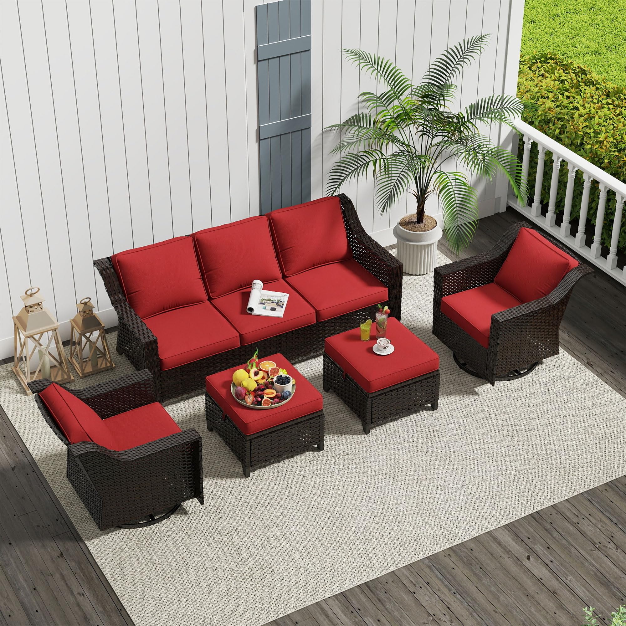 5 Piece Patio Furniture Set, Wicker Outdoor Conversation Set