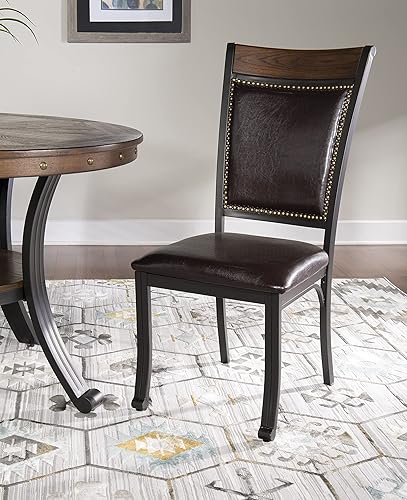 Miniatura 2 de Powell Furniture Franklin - Juego de 2 sillas de comedor de metal y piel sintética con clavos acentuados en madera, color marrón oscuro