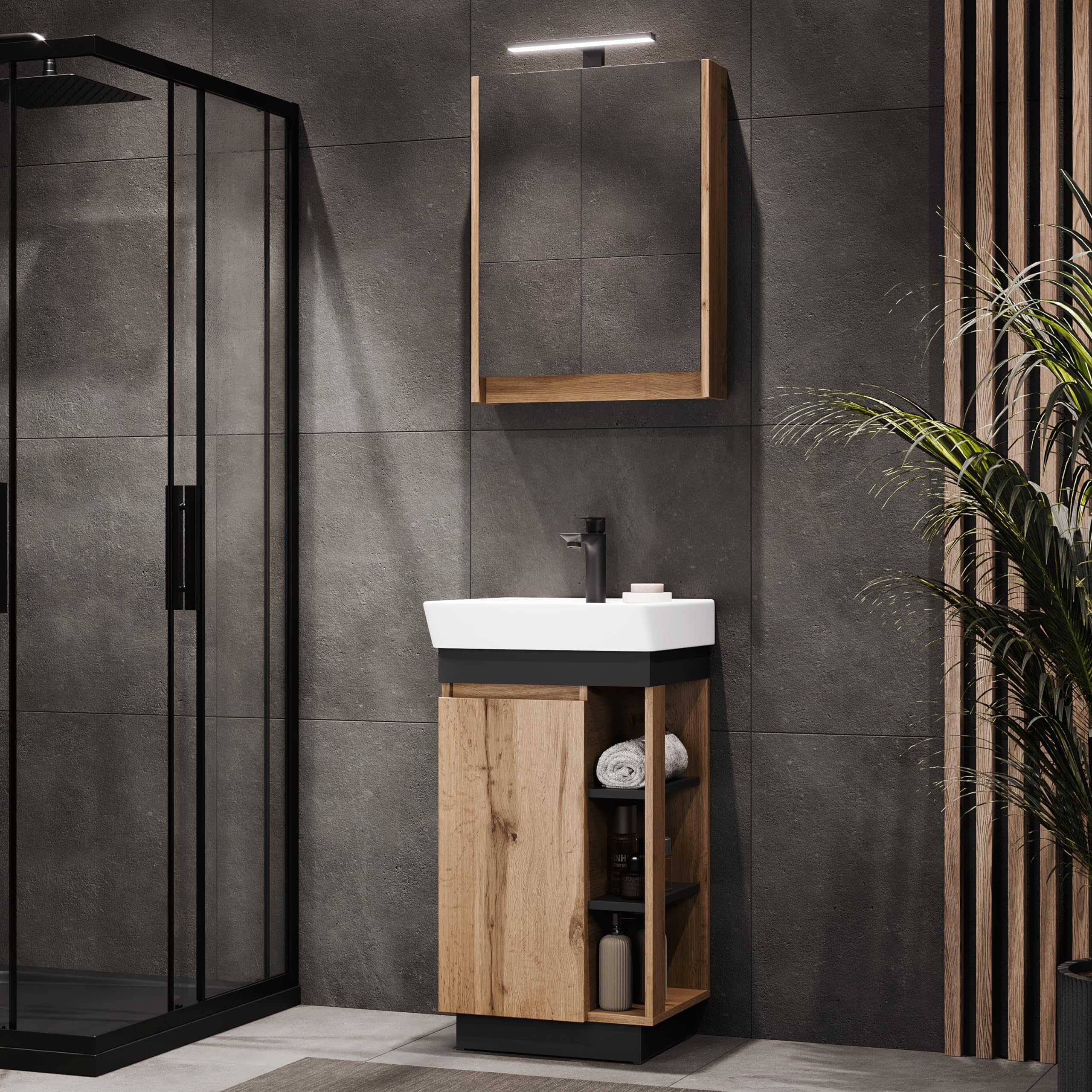 Planetmöbel Waschtisch Set 56cm Weiß - Mit Armatur & Waschbecken Für Gäste-WC