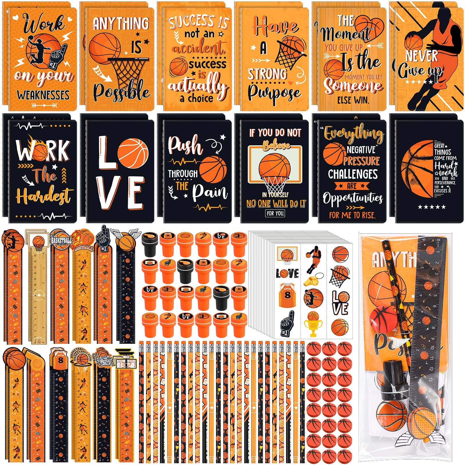 Capoda 168 Pcs Basketball Birthday Party Favors Basketball Treats for Team Goodie Bags Stuffers Student Prizes Mini Notebook Pencil Stamp Sticker