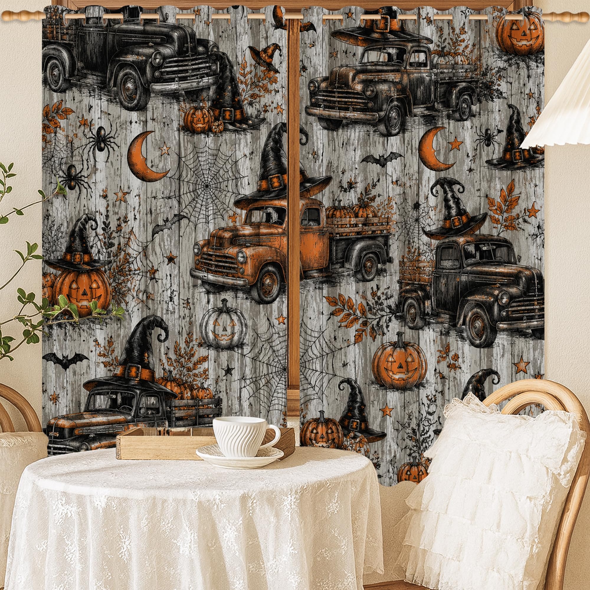 Rideaux occultants citrouilles araignée orange 132x137cm pour chambre et salon