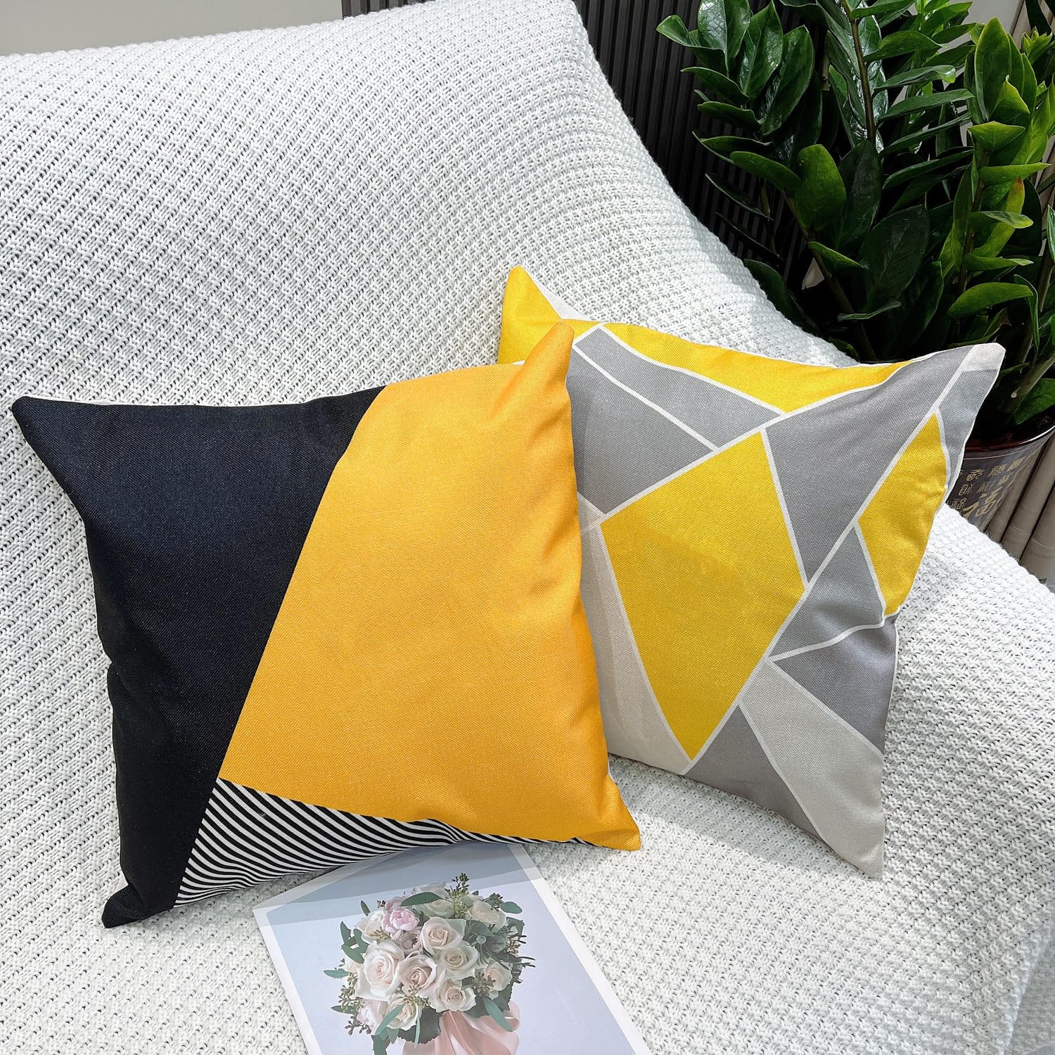 GYISANA Cushion Covers 45cm x 45cm,Set of 4 Black and Yellow Geometric Shape Decorative Throw Pillow Covers Linen Square Pillow Cases 18x18 Inch for Sofa Living Room Bed Couch Car Home Decor - Image 4