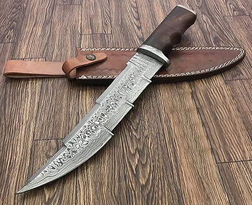 RG-22 Cuchillo de caza hecho a mano de acero de Damasco de 13.5 pulgadas - Mango de madera exótica Marindi