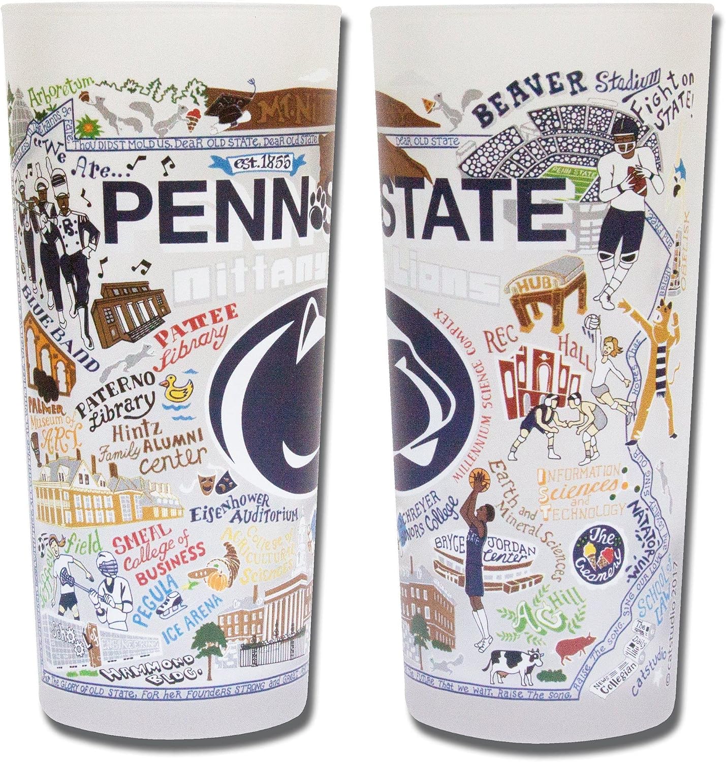 Catstudio Drinking Glass, Penn State University Glass Cup for Kitchen, 15oz Dishwasher Safe Tumbler for Penn State Alumni