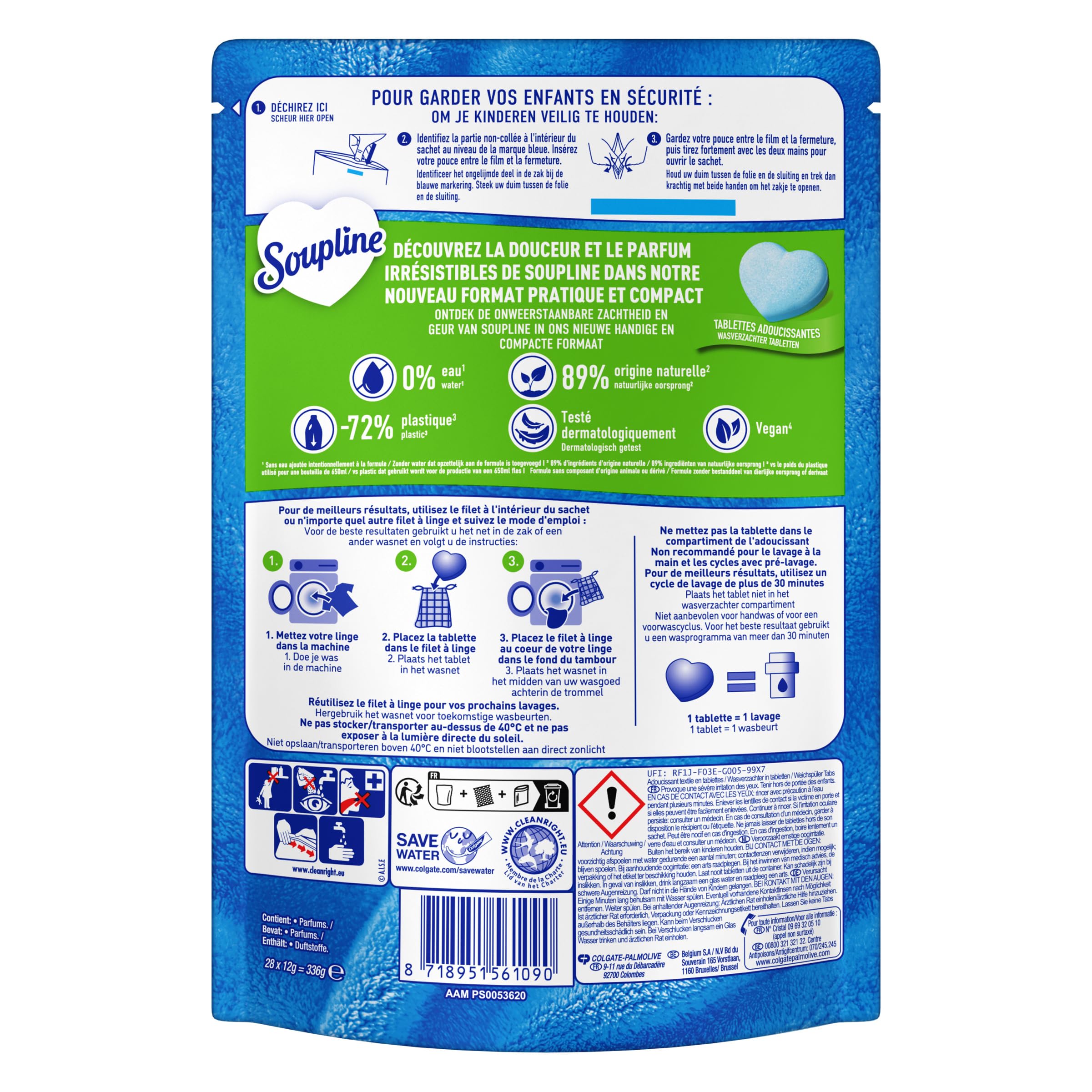 SOUPLINE Tablettes Adoucissantes Coeur Grand Air, Parfume le Linge de Maison, Douceur et Parfum Irrésistibles, Soupline Adoucissant Linge, Assouplissant Coeur 6x28 Tablettes = 168 Lavages