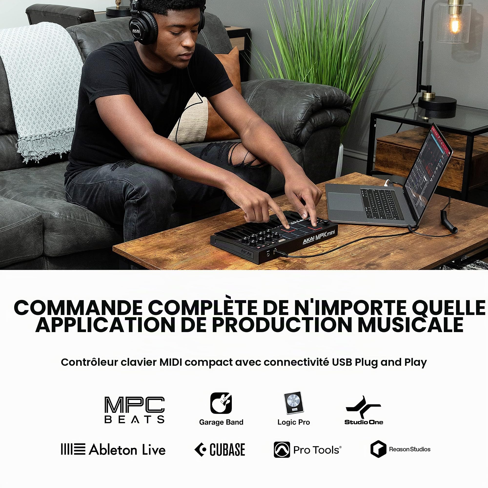 AKAI Professional MPC Studio – Contrôleur MID de production de musique avec 16 pads RGB sensibles à la vélocité & MPK Mini MK3 – Clavier Maître USB MIDI 25 Touches avec 8 Pads Rétroéclairés