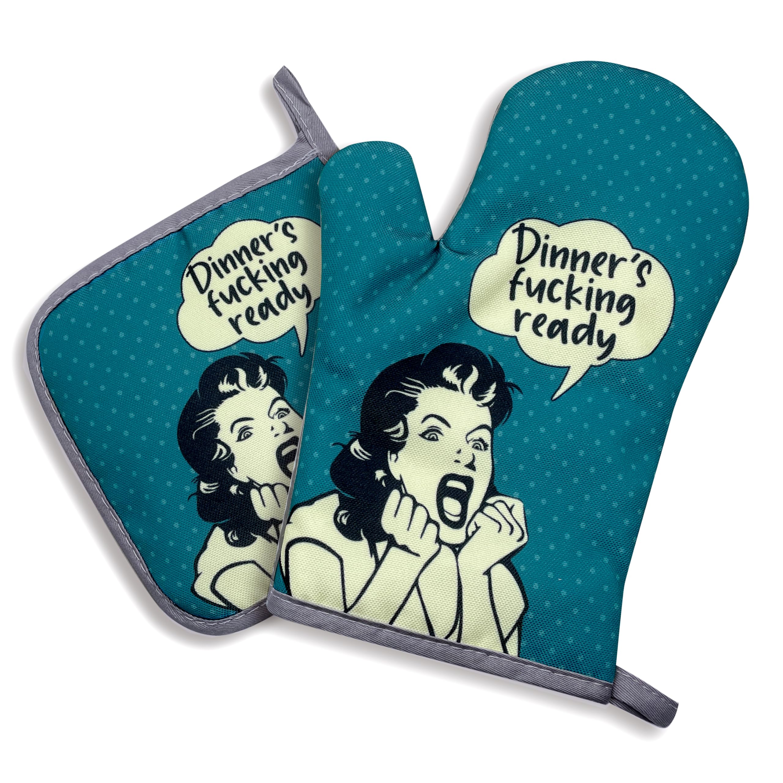 zcyhtqp, Dinner's Fxxking Ready, Funny Silicone Non-Slip Oven Mitts and Pot Holders Sets of 2, Kitchen Gift for Women, Baker Gifts for Mom, Housewife Cooking Gifts, Housewarming Presents