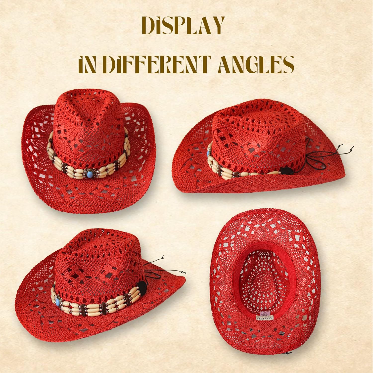 Carnavalife Natural Cowboy Cowboy Straw Hat, Unisex One Size Men's Women's Summer Coachella Beach