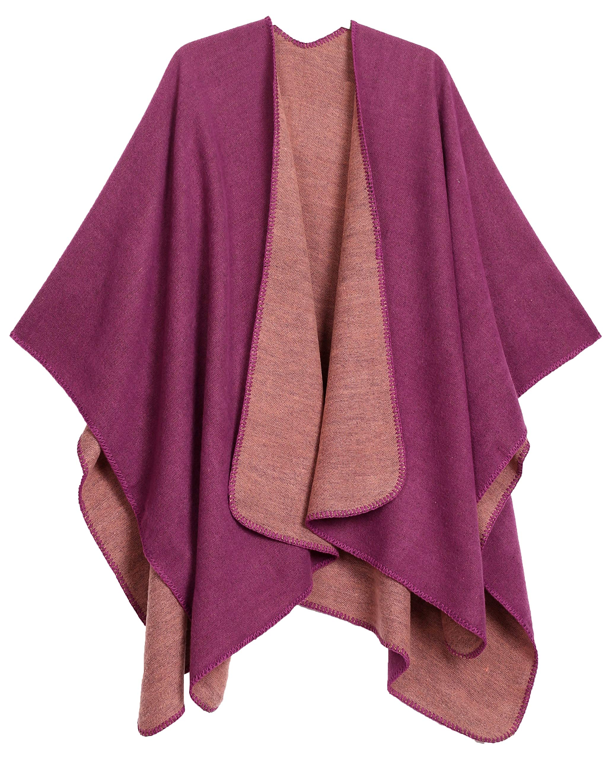 Sakkas Women's Rose 1930 - Mari Reversible Large Poncho Shawl Wrap Scarf Cape Ruana Blanket - Os