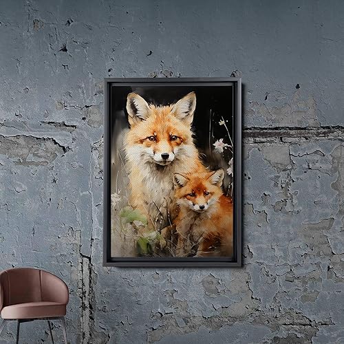 Miniatura 2 de Fox Mother Cub Prints, In The Style Of Stencil,Based, Ivory, Kids Wall Art, Kids Wall Art Display, Mom And Baby Animal Art Print, Canvas Prints,