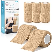 Health Press  Self-Adhesive Bandage - 8 x Plaster Roll 5 cm x 4.5 m - Self-Adhesive Bandage - Elastic Bandage - Water Dust Grease and Dirt-Repellent Bandage Material Beige 8 Rolls