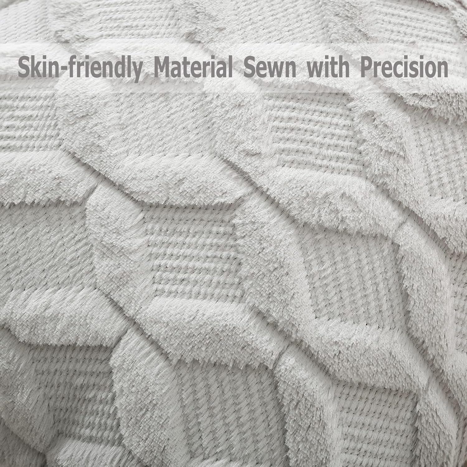 Volcanics Pack of 2 Faux Wool Throw Pillow Covers 20x20 Inches Decorative Farmhouse Velvet Couch Pillow Case Soft Plush Square Boho Cushion Pillowcase, Light Grey - Image 6