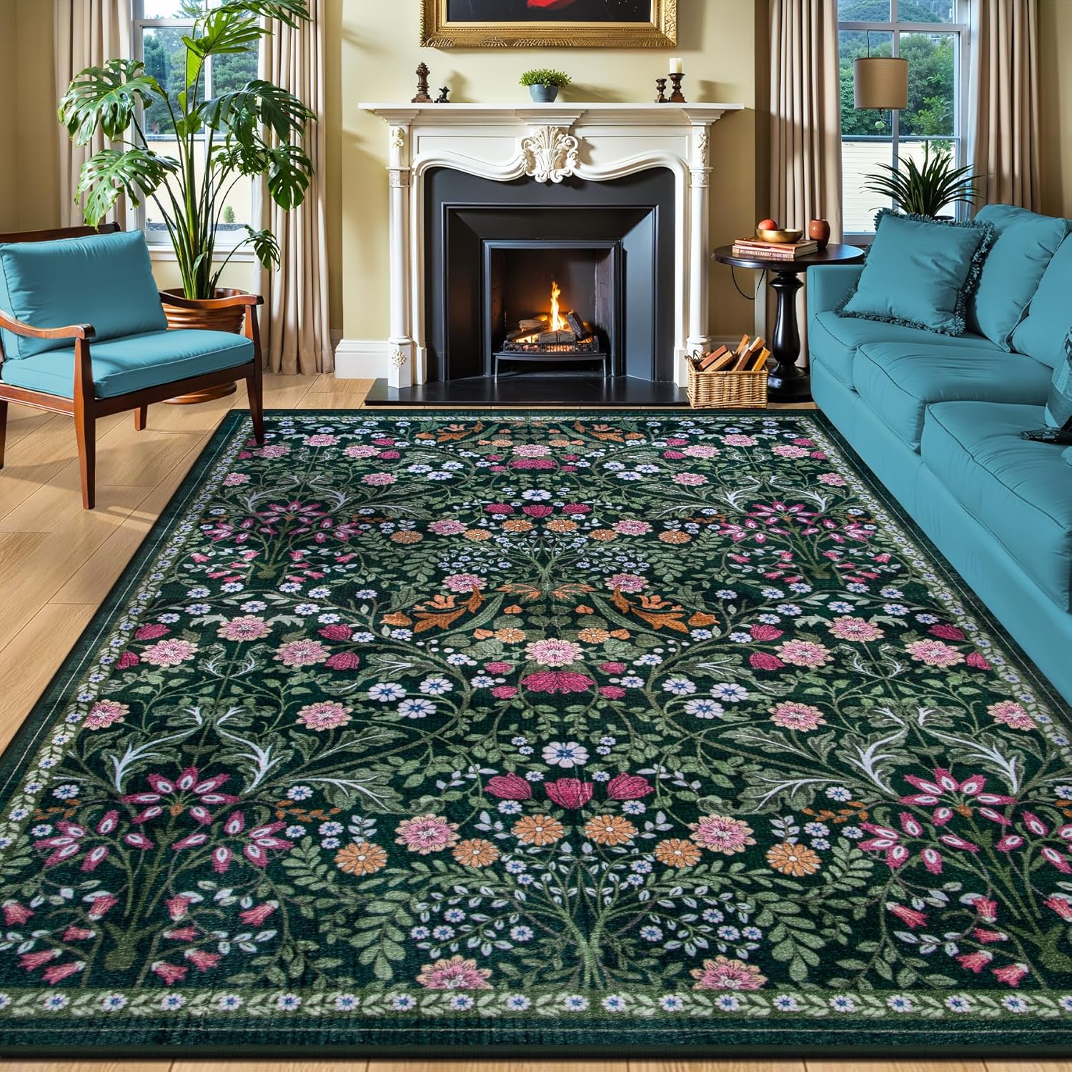 Vintage Floral Soft Washable Area Rug: Stylish Stain-Resistant Carpet for Any Room