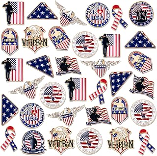 Landical 60 Pcs Veterans Day Enamel Pins Bulk Patriotic American Flag Military Lapel Pins Memorial Veteran Day Gifts for Men Hat Backpacks Clothing Party Favors(Veterans,Red White Blue)