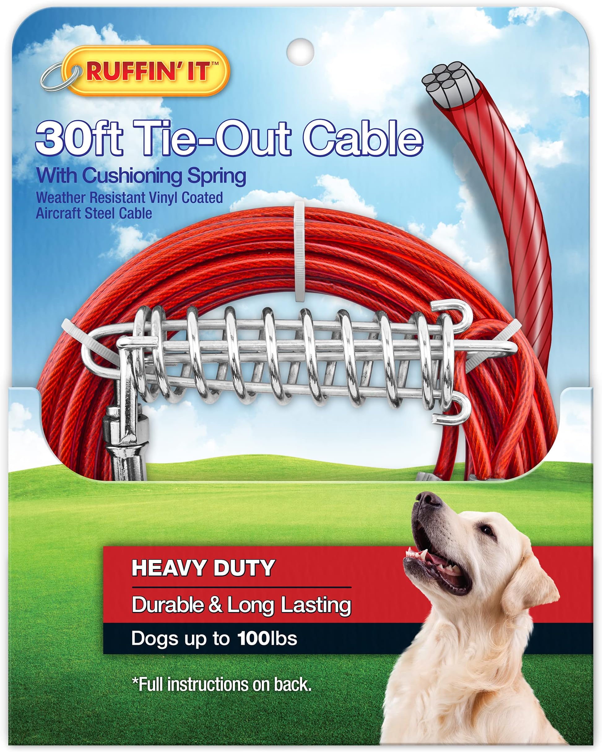 Ruffin It Strength Heavy Duty Cable Tie Out/Spring, 30-Feet