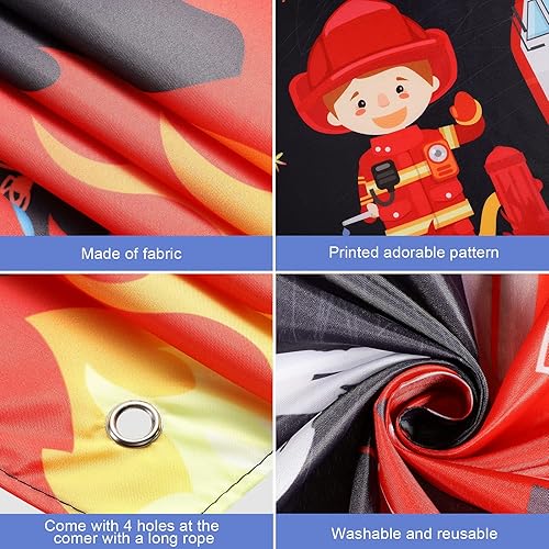 Miniatura 3 de Suministros de fiesta de cumpleaños para camiones de bomberos, decoración temática de camión de bomberos, telón de fondo para niños y niñas,