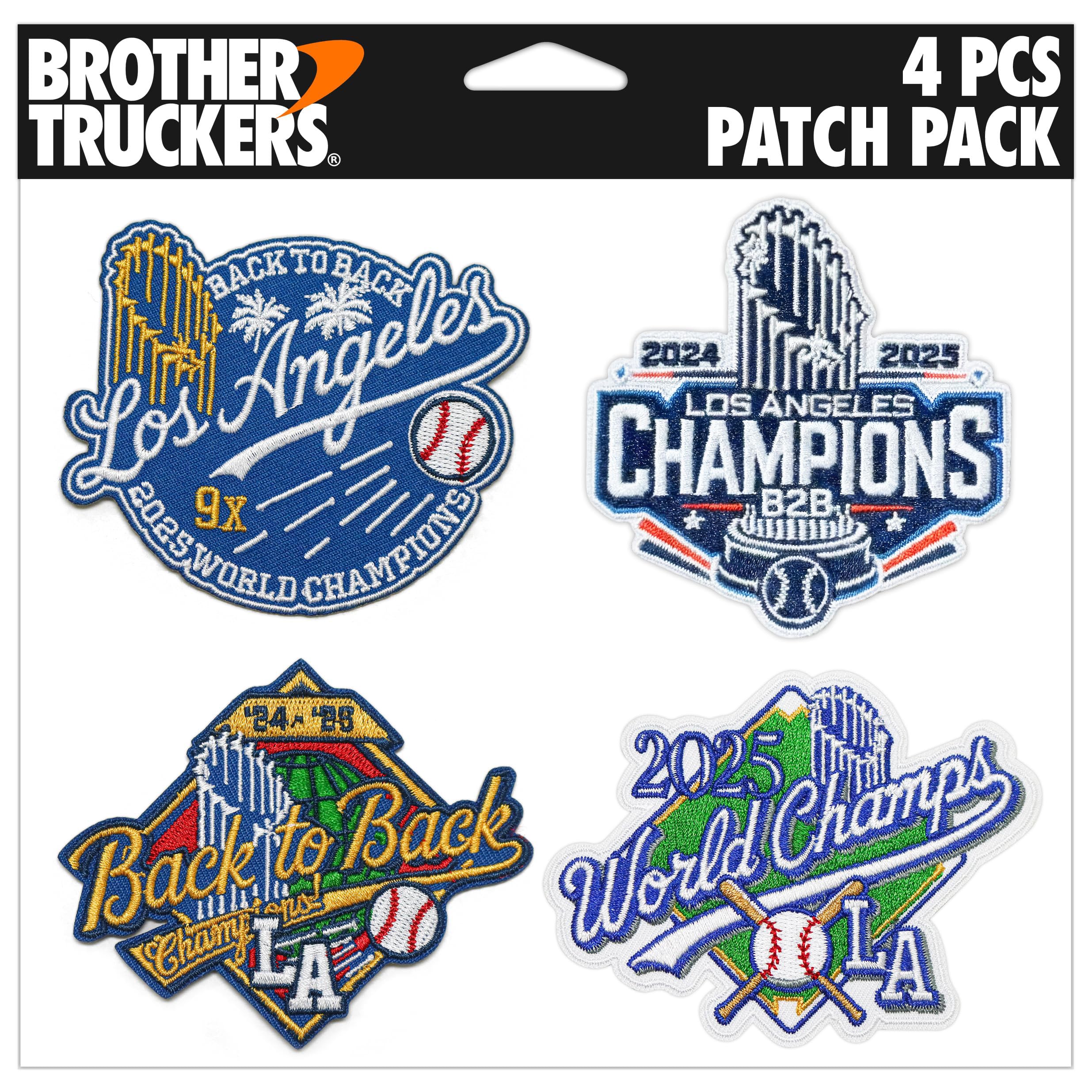 Baseball 2025 World Champions Embroidered Iron On Patch | Los Angeles LA | Patches for Clothing, Hats, & DIY Accessories (All Patches Pack 4 Pcs)