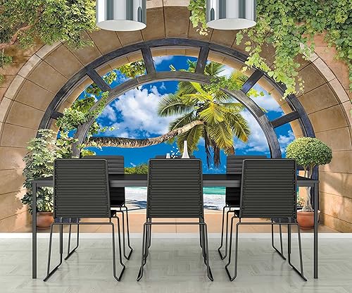 Miniatura 2 de FLFK Papel tapiz autoadhesivo 3D para ventana, diseño de palmeras de playa tropical, para dormitorio, sala de estar, decoración interior del hogar,