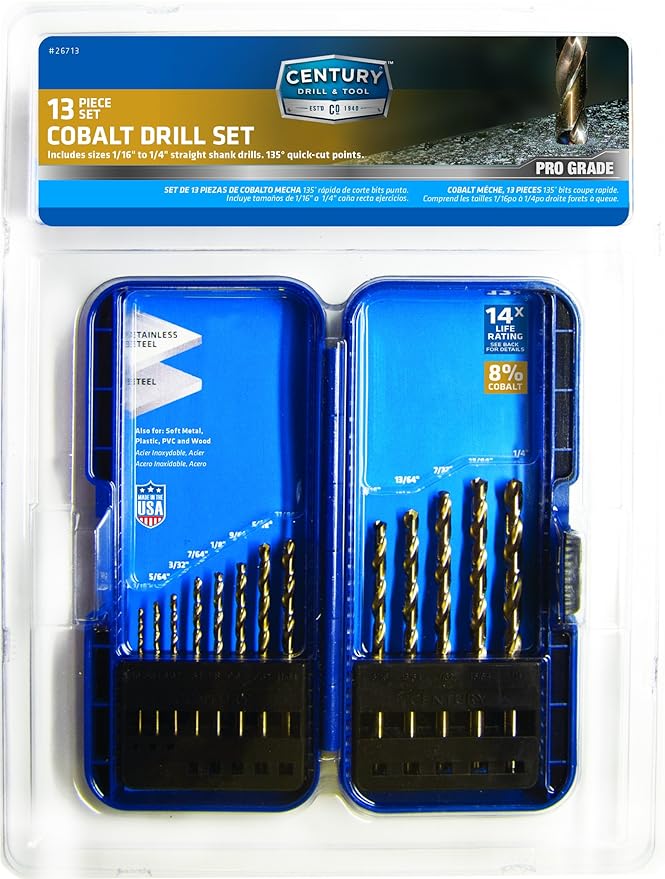 Century Drill & Tool 26713 Pro Grade Cobalt Drill Bit Set, 13Piece