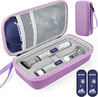 Insulated Cooler Travel Case for 2 Zepbound & Mounjaro Injector Pens, TSA Approved Tirzepatide Pen Holder with Ice Pack, Dual-Layer Mesh Pocket, Protection Case for Travel (Purple, Fits 2 Pen)
