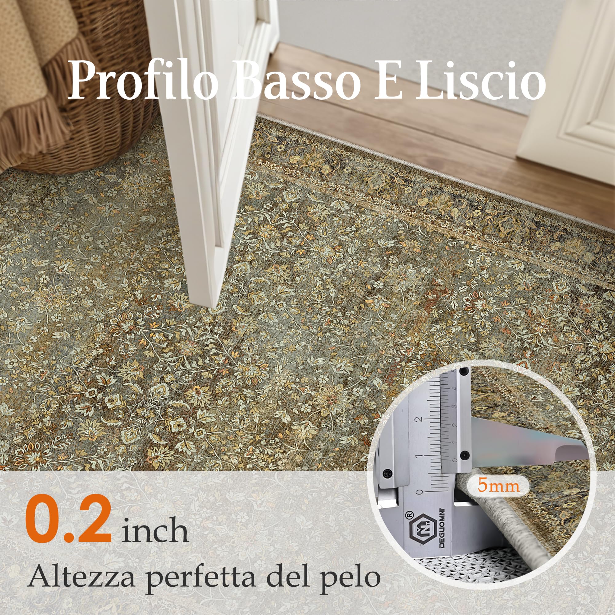 PureCozy Vintage Marrone Tappeto Corridoio 60x180cm Passatoia Cucina Antiscivolo Lavabile in Lavatrice Tappeti Cameretta Sala Ufficio Scendiletto Camera da Letto Pelo Corto Lungo Carpet