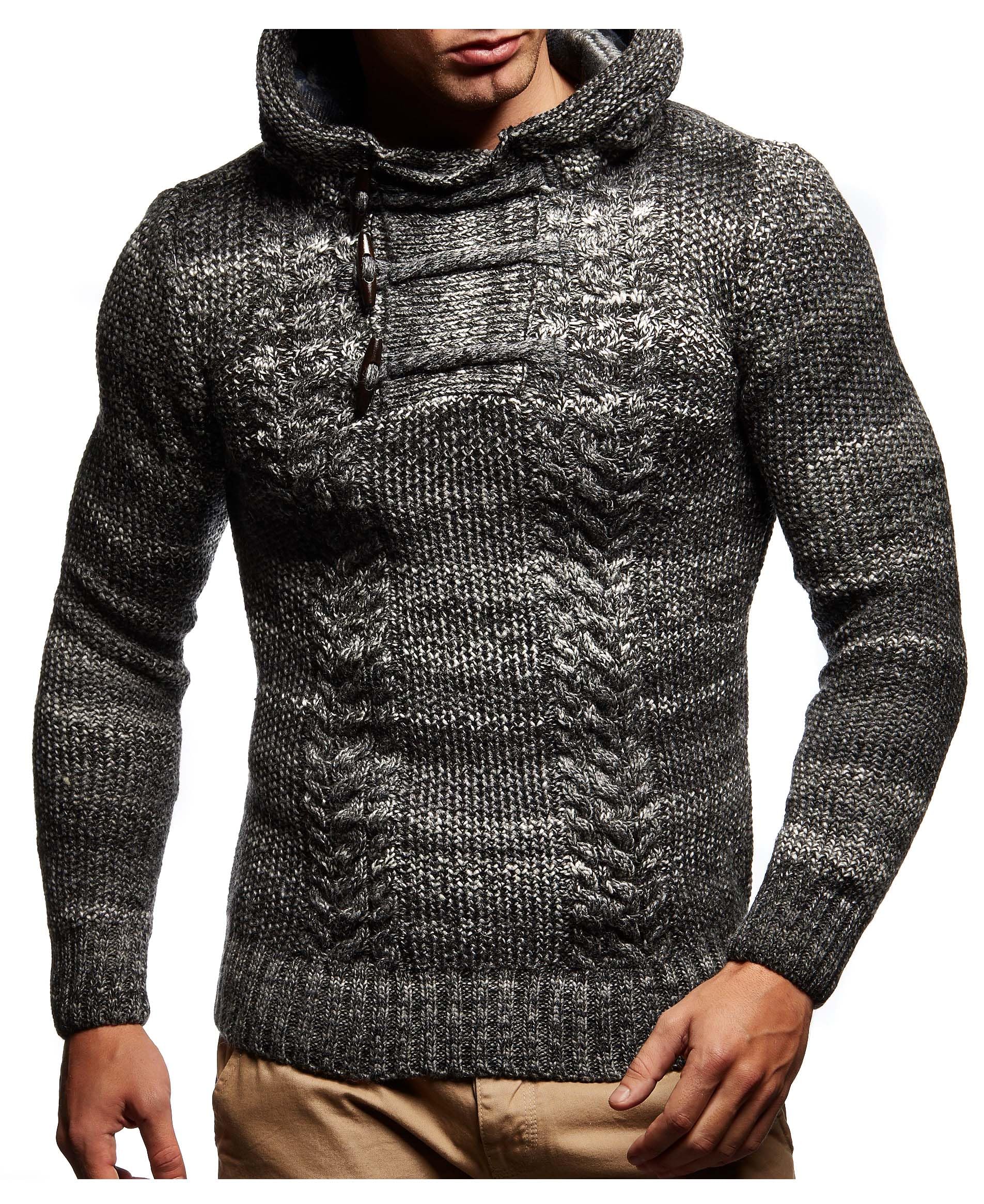 Leif NelsonNeslon LN20743 Men's Knitted Pullover with a Hood; Size L, Black