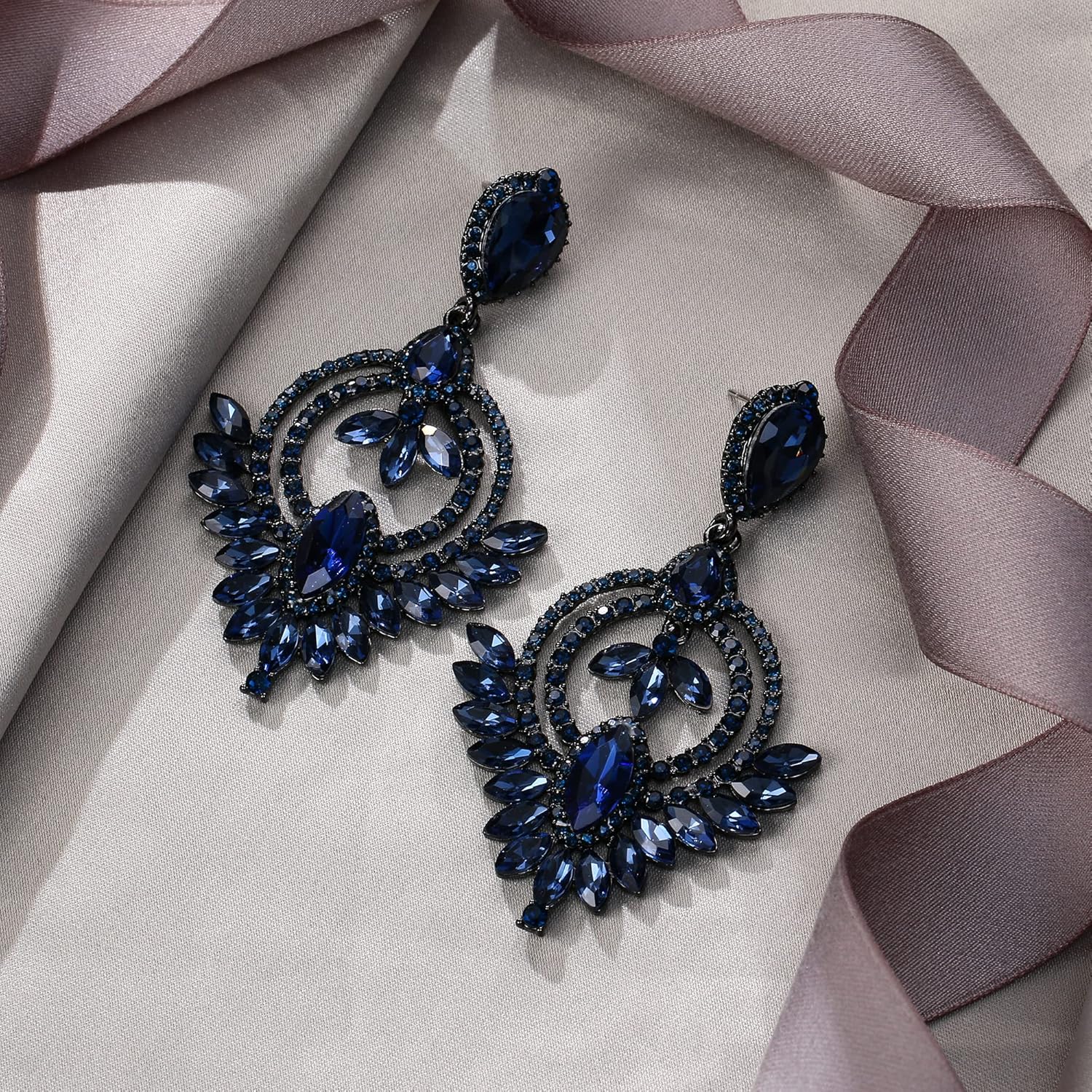 EVER FAITH Fashion Rhinestone Crystal Statement Dangle Drop Earrings, Prom Teardrop Two Circle Chandelier Earrings for Woman - Image 2