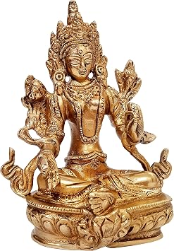 Purpledip Brass Statue Green Tara, Female Bodhisattva Tibetan Buddhist Goddess 11428
