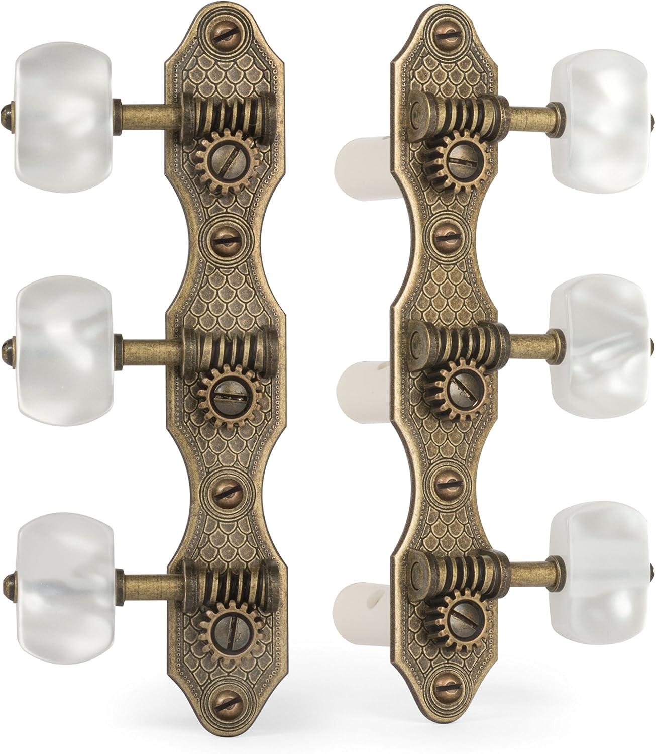 Golden Age Classical Guitar Tuners, Relic Brass with Pearloid Knobs