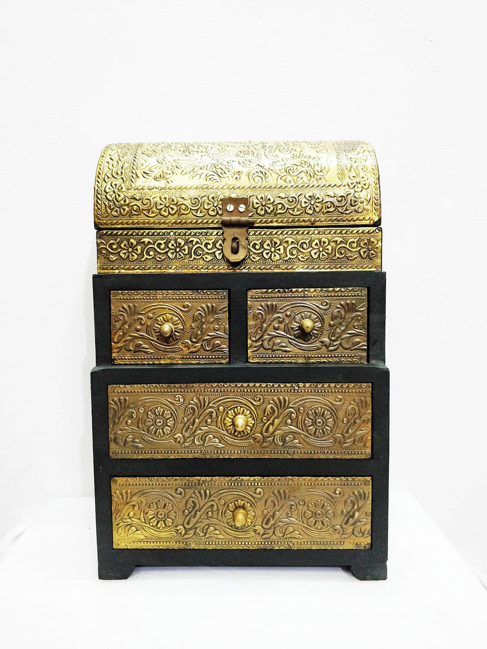 ARTS & CRAFTS Wooden Brass Dome Shaped 4 Drawer Chest Box(SIZE-30X20X15CM)-image-19