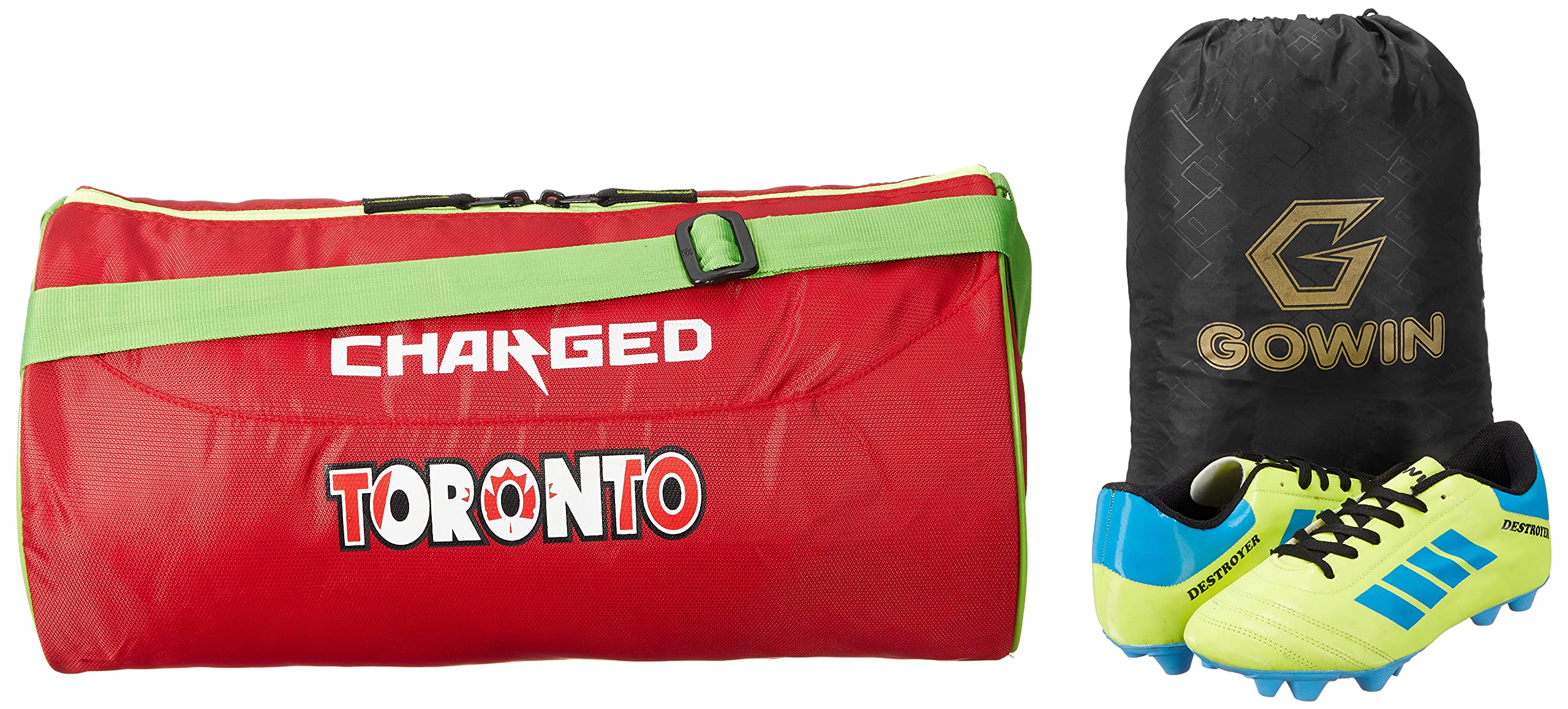 Charged Sports Bag Toronto Large Red With Gowin Football Shoe Destroyer Cyan Size-4