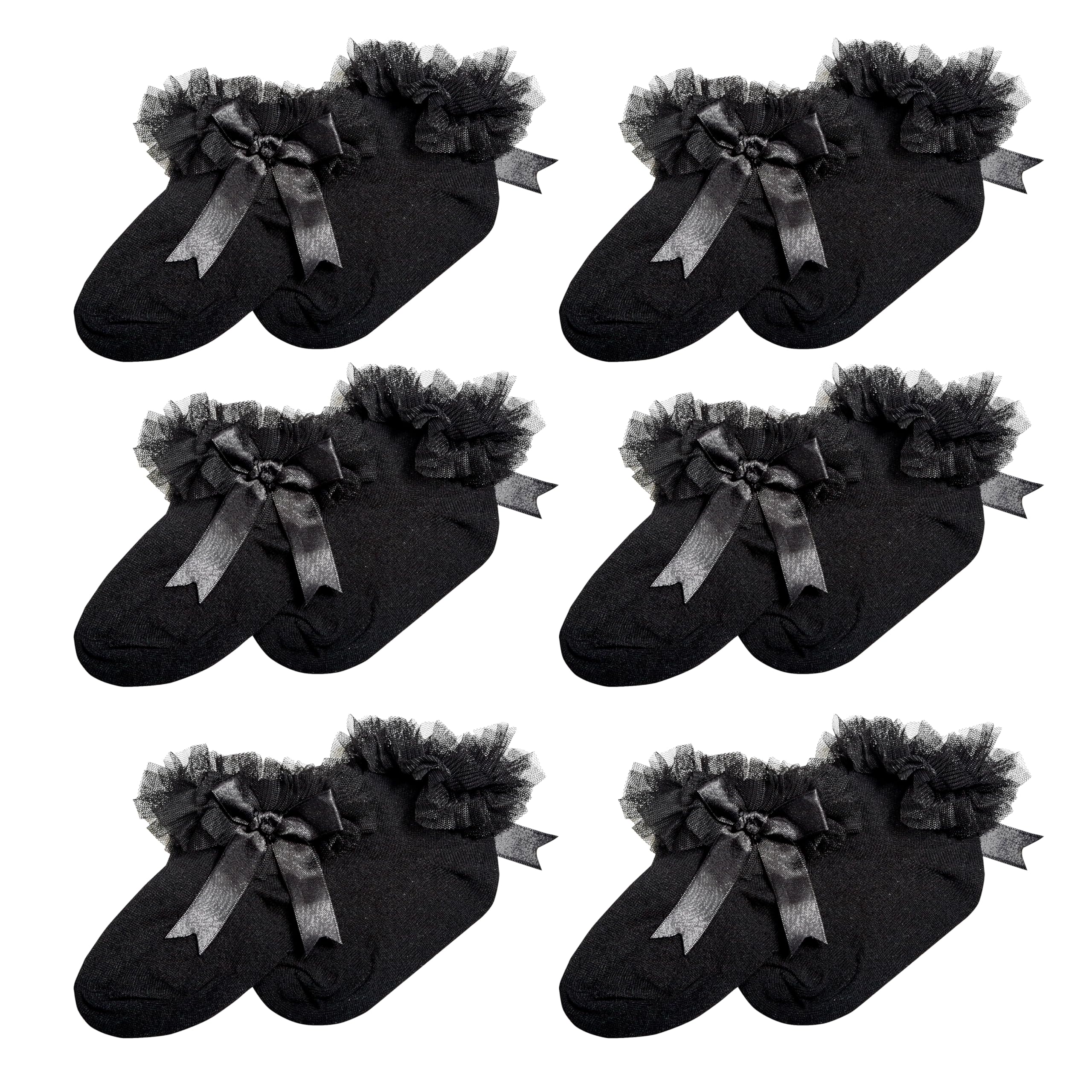 Sock Stack 6 paia di calzini alla caviglia con tutù con volant con pizzo e fiocco, super morbidi, per matrimonio e battesimo