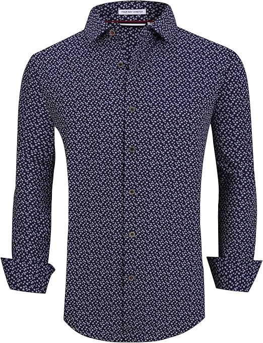 Alex Vando Mens Button Down Shirts Wrinkle Free 4-Way Stretch Print Business Casual Shirt