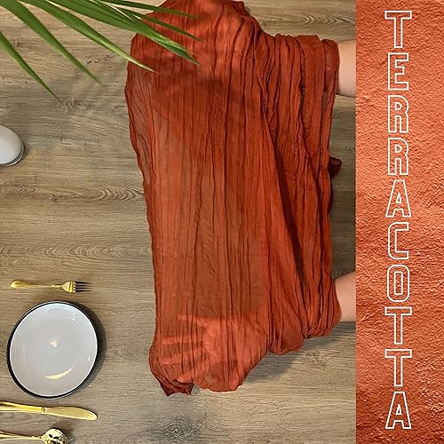 Miniatura 5 de Paquete de 2 caminos de mesa de estopilla color terracota de 35 x 120 pulgadas, camino de mesa de 10 pies naranja quemado para boda, novia, fiesta,