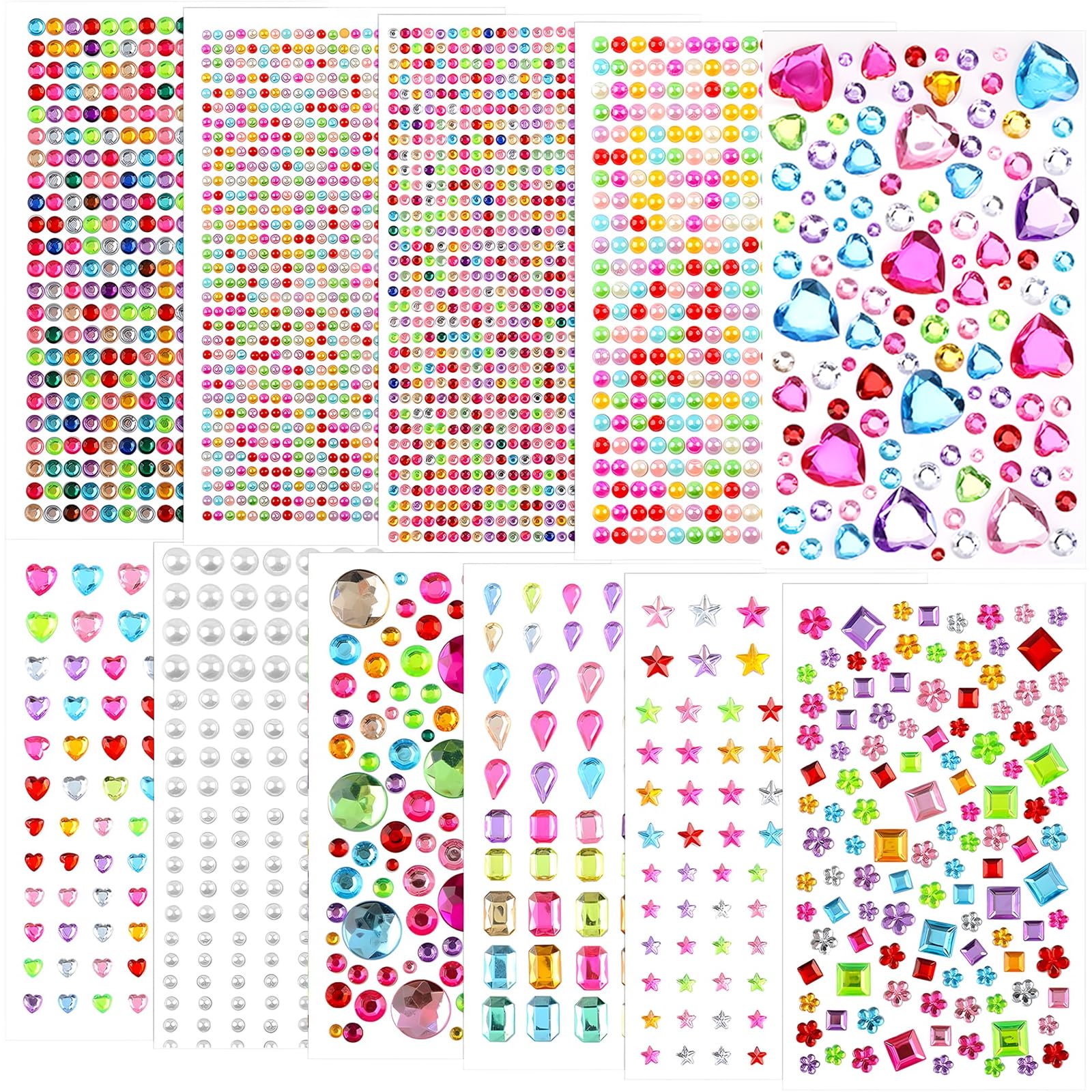 3500+ PCS Gem Stickers, 11 Sheets Self Adhesive Bling Jewels Sticker Rhinestone Crystal Diamond Sticker for Craft DIY, Face Makeup, Body, Eyes, Nails, Festivals