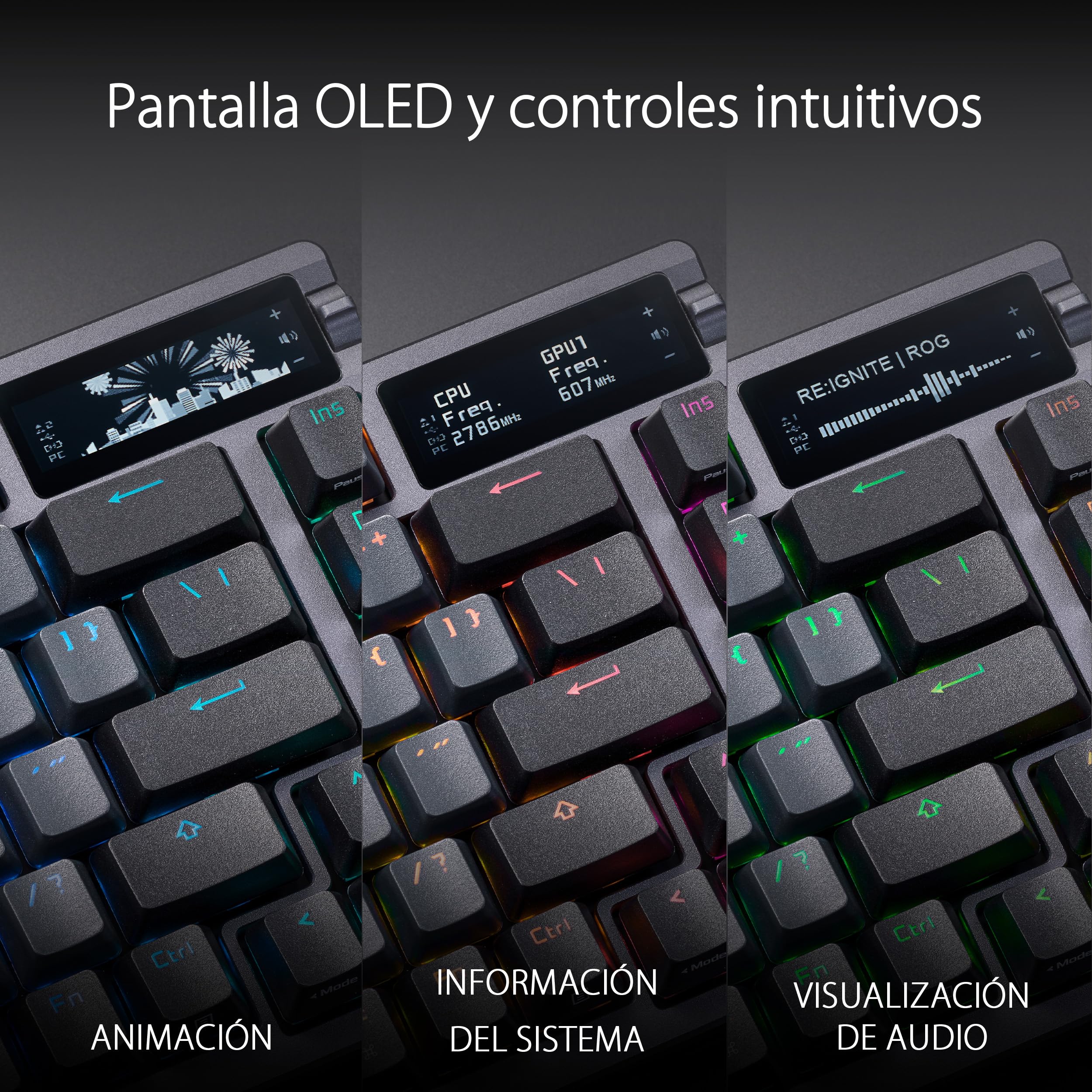 ASUS ROG Azoth - Teclado Mecanico Gaming 75%, Cubierta Metálica, Switch ROG NX Red lubricados, ABS, Kit de Lubricado, IR, BT y USB-C, Pantalla OLED, Tres Alturas y Compatible con Mac - QWERTY español