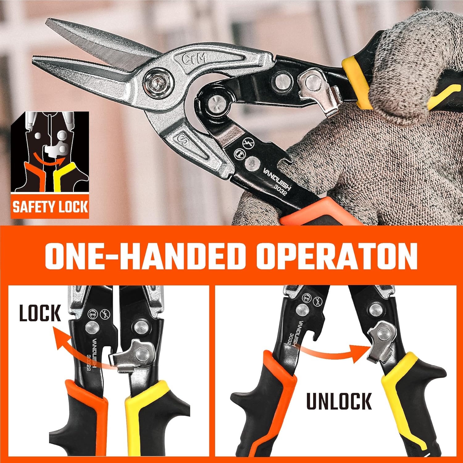 VANQUISH 10 Inch Aviation Tin Snips Straight-Cut, CR-MO Aviation Snips for Cutting Metal Sheet, Sheet Metal Cutter Shear, High Leverage Aviation Snip, Drop Forged Blades 10X More Cuts,3032