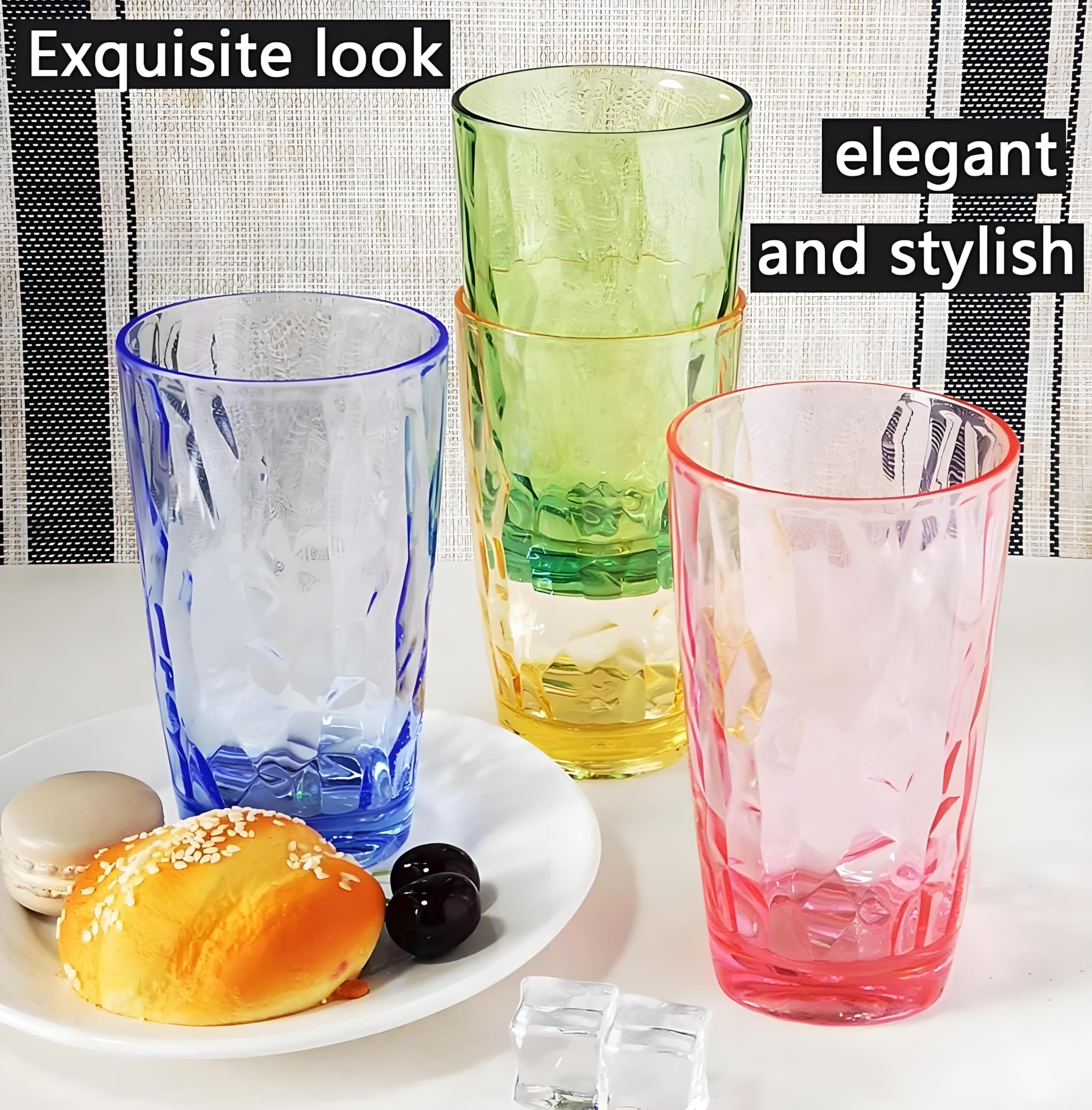 8 Stück 450 ml unzerbrechliche Trinkgläser aus Kunststoff, spülmaschinenfest, BPA-frei, Saft-Gläser, Highball-Wassergläser (4 Farben)