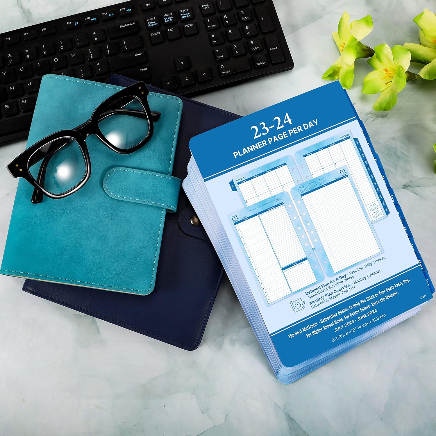 2023-2024 Planner Refills – Jul 2023 - Jun 2024, Two Pages Per Day Daily & Monthly Planner, 5.5" x 8.4" Ring-Bound Organizer, Tabs, Quotes, Prioritized Task, Daily Tracker/Notes, Appointment Schedule