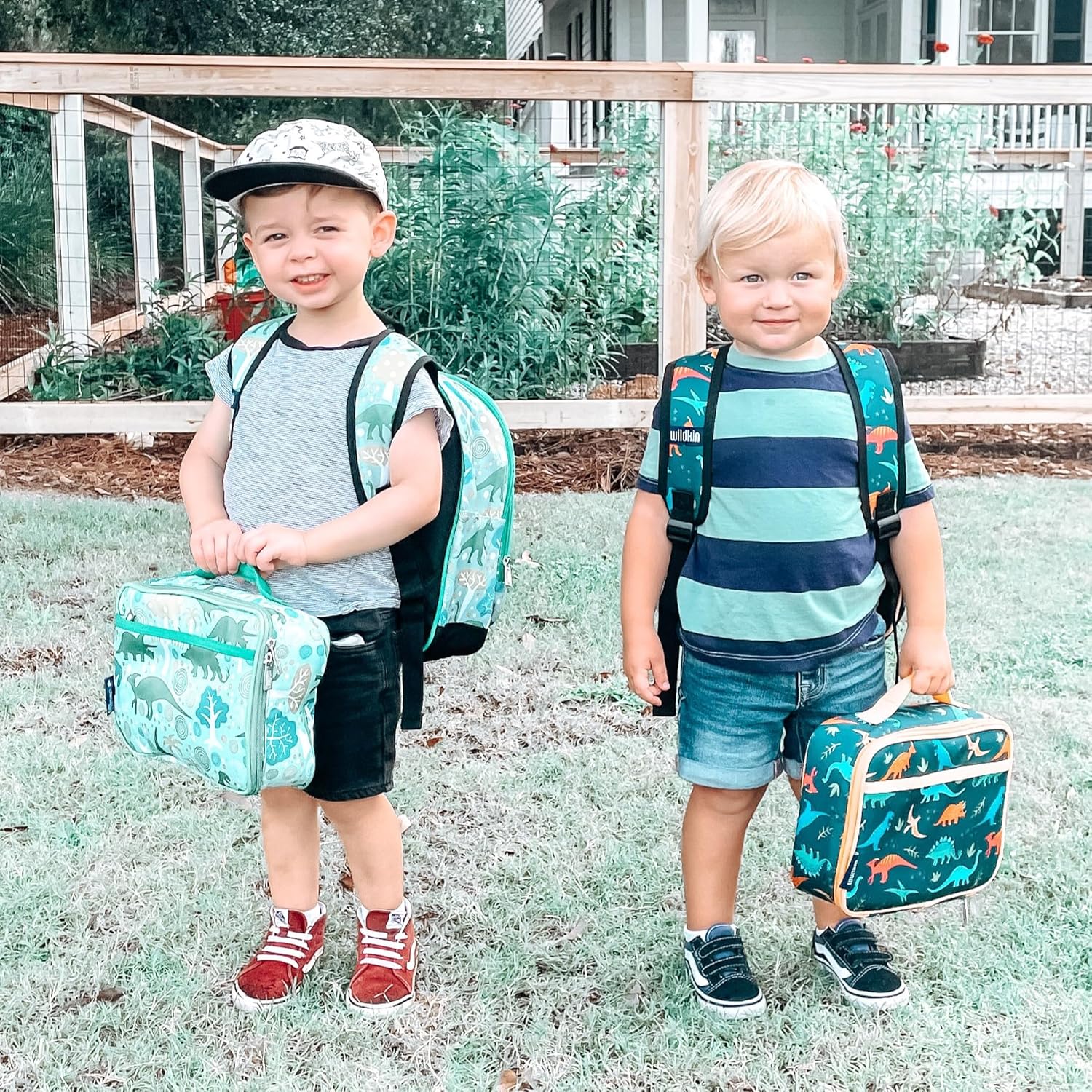 Wildkin 12-Inch Kids Backpack & Insulated Lunch Box Bag Bundle – Durable, Lightweight School & Travel Set for Kids - Jurassic Dinosaurs