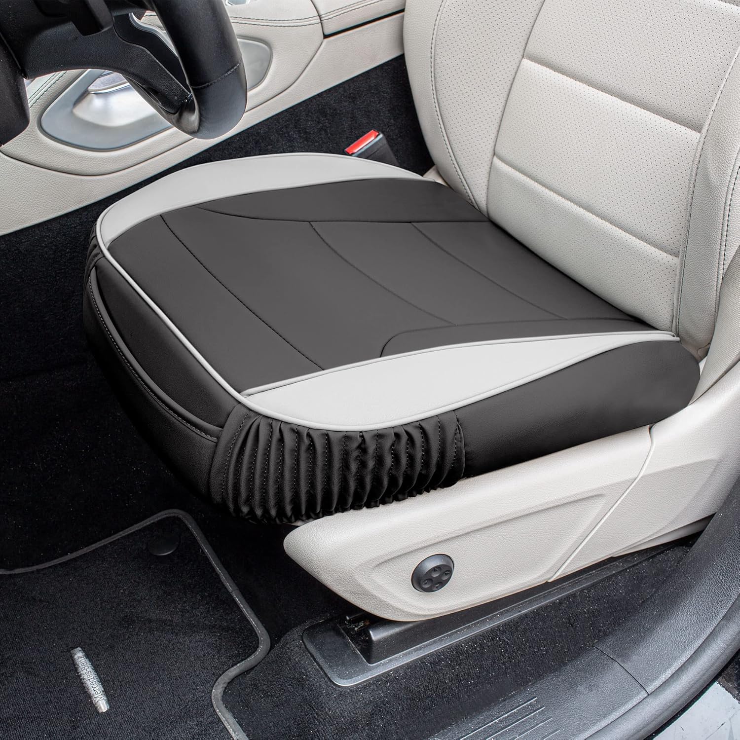 FH Group Car Seat Cushion – Durable PU Leather Car Seat Cushions, 2 Piece Front Set Car Seat Cushion, Bottom Seat Protector, Water Resistant Car Seat Cover for Sedan, Truck, SUV White