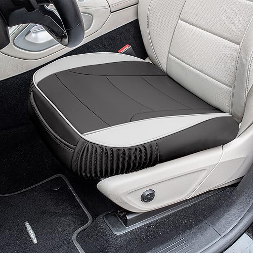 Miniatura 3 de FH Group Cojín de asiento delantero de automóvil, duradero, de piel sintética blanca, protege asiento inferior, funda de asiento resistente al agua,