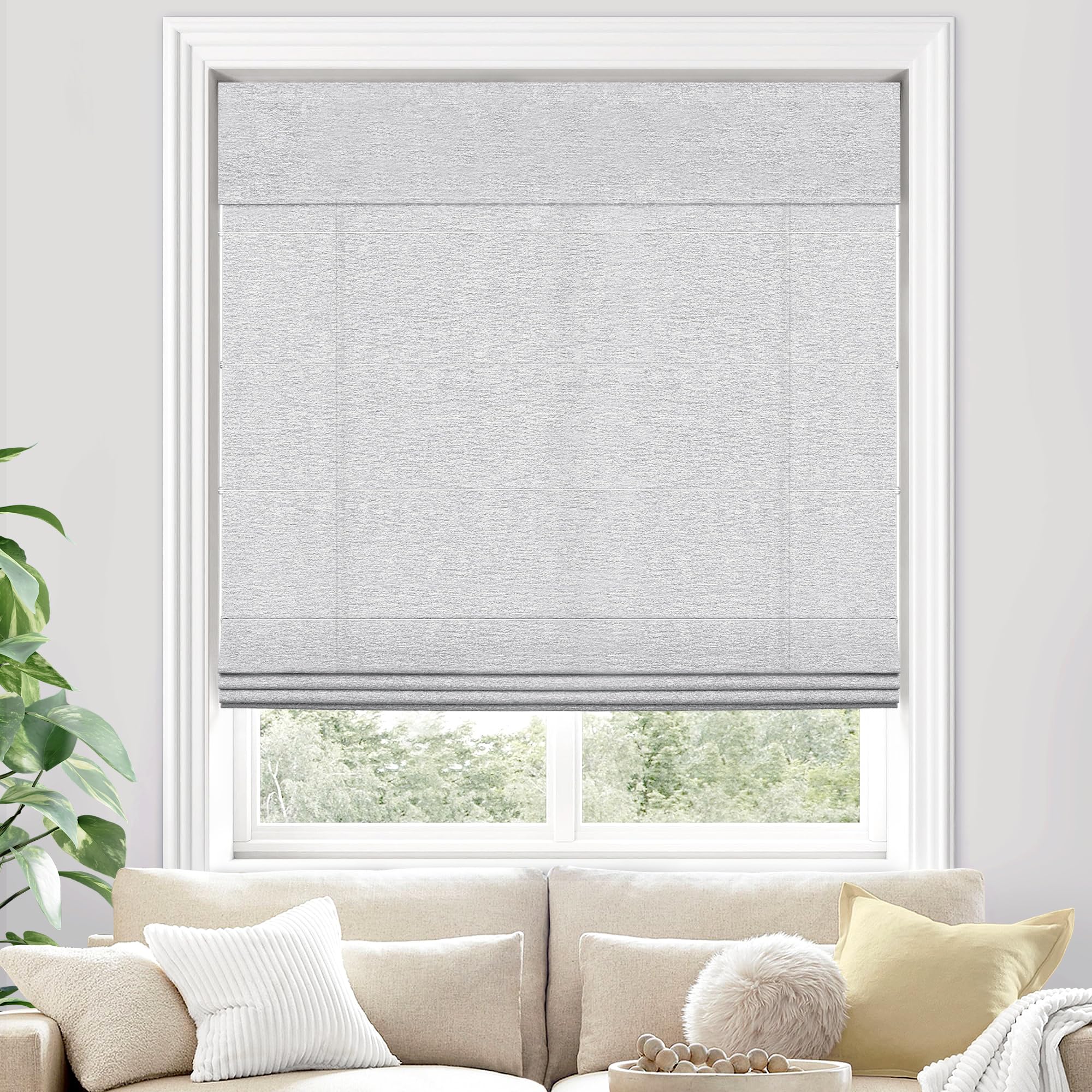 Light Filtering Cordless Roman Shades for Indoor Windows & French Doors, for Window Size 24" W x 72" H Light Filtering - Light Grey